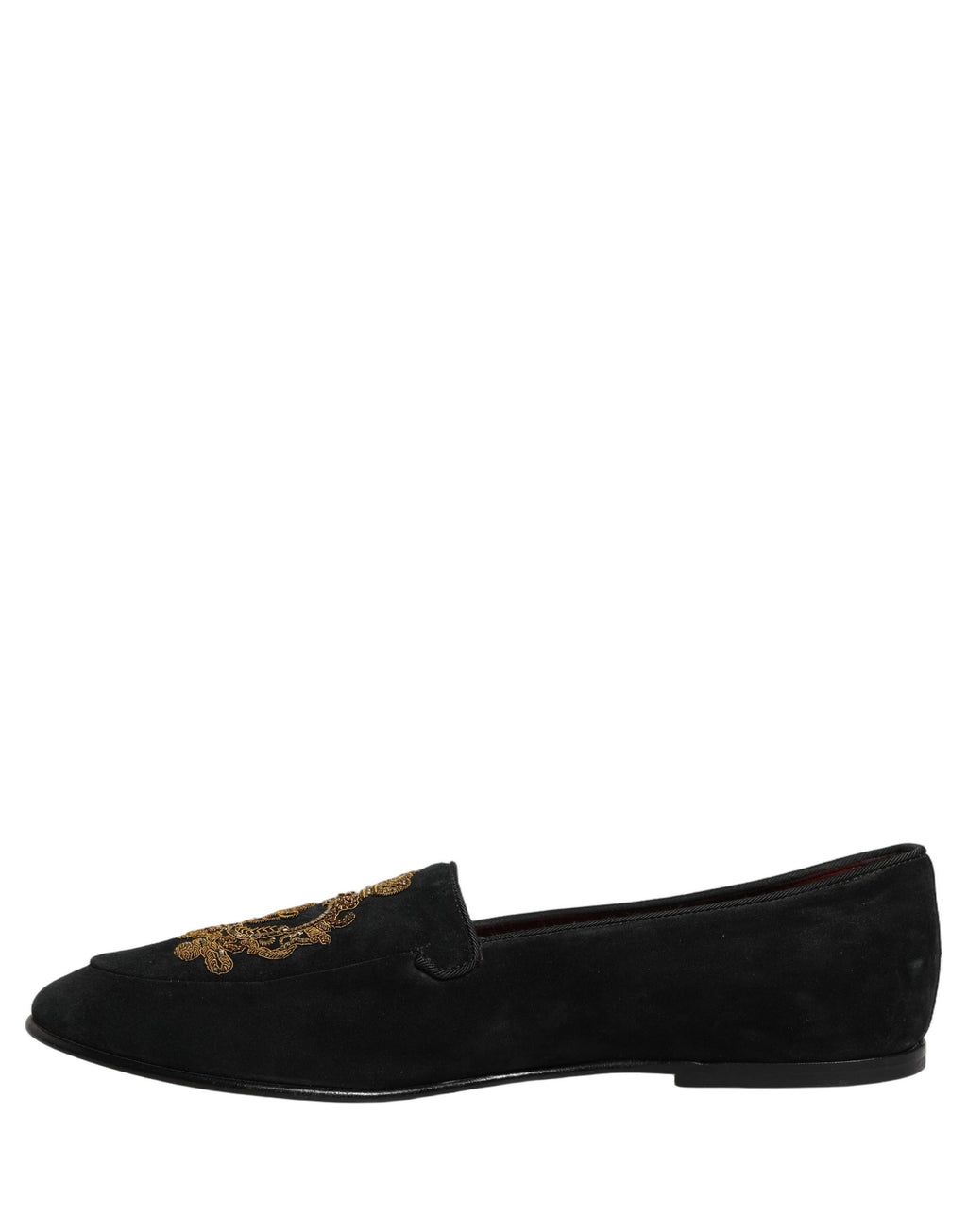 Dolce & Gabbana Black Velvet Crown Embroidery Loafers Shoes