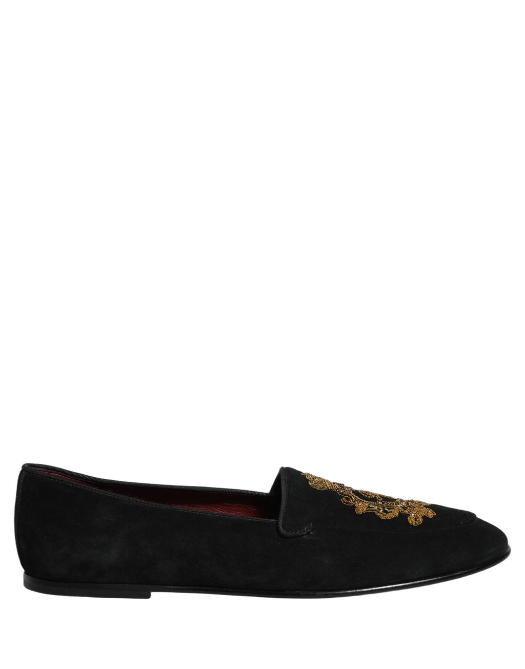 Dolce & Gabbana Black Velvet Crown Embroidery Loafers Shoes
