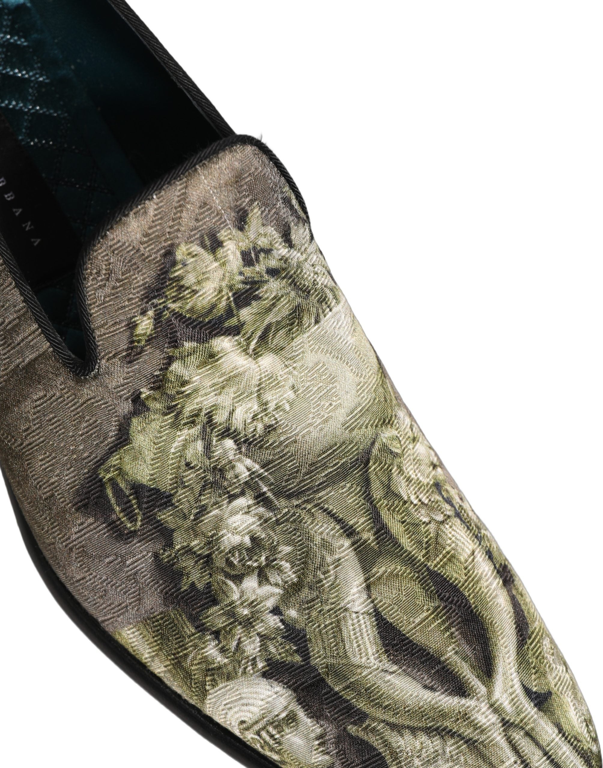 Dolce & Gabbana Brown Baroque Print Slip On Men Loafers Shoes