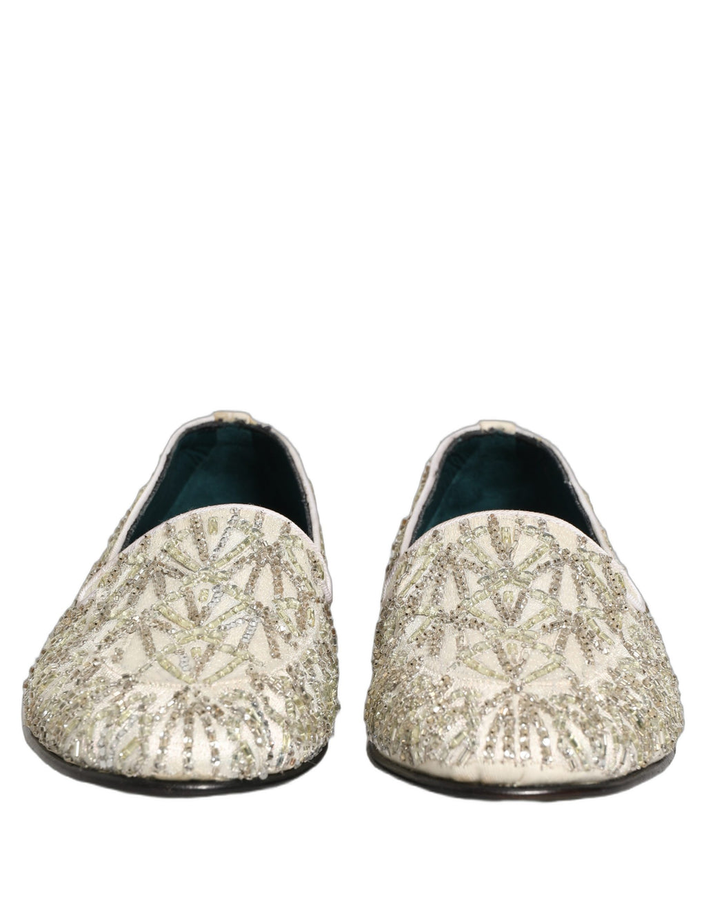 Dolce & Gabbana White Velvet Embroidered Dress Loafers Shoes