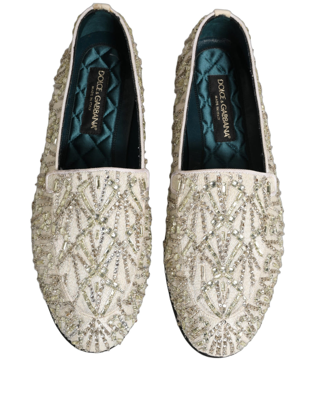 Dolce & Gabbana White Velvet Embroidered Dress Loafers Shoes