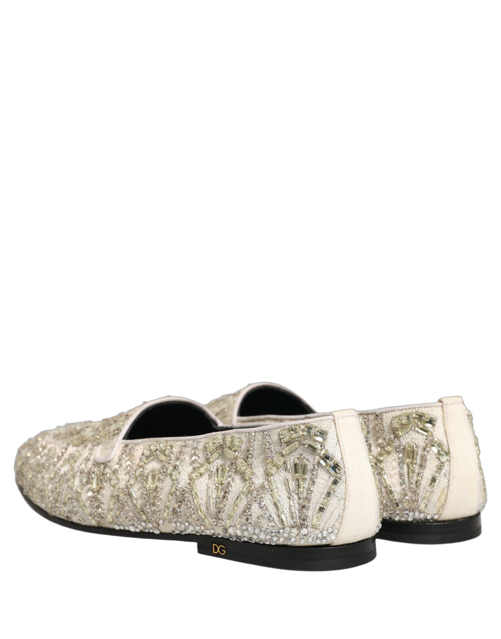 Dolce & Gabbana White Velvet Embroidered Dress Loafers Shoes