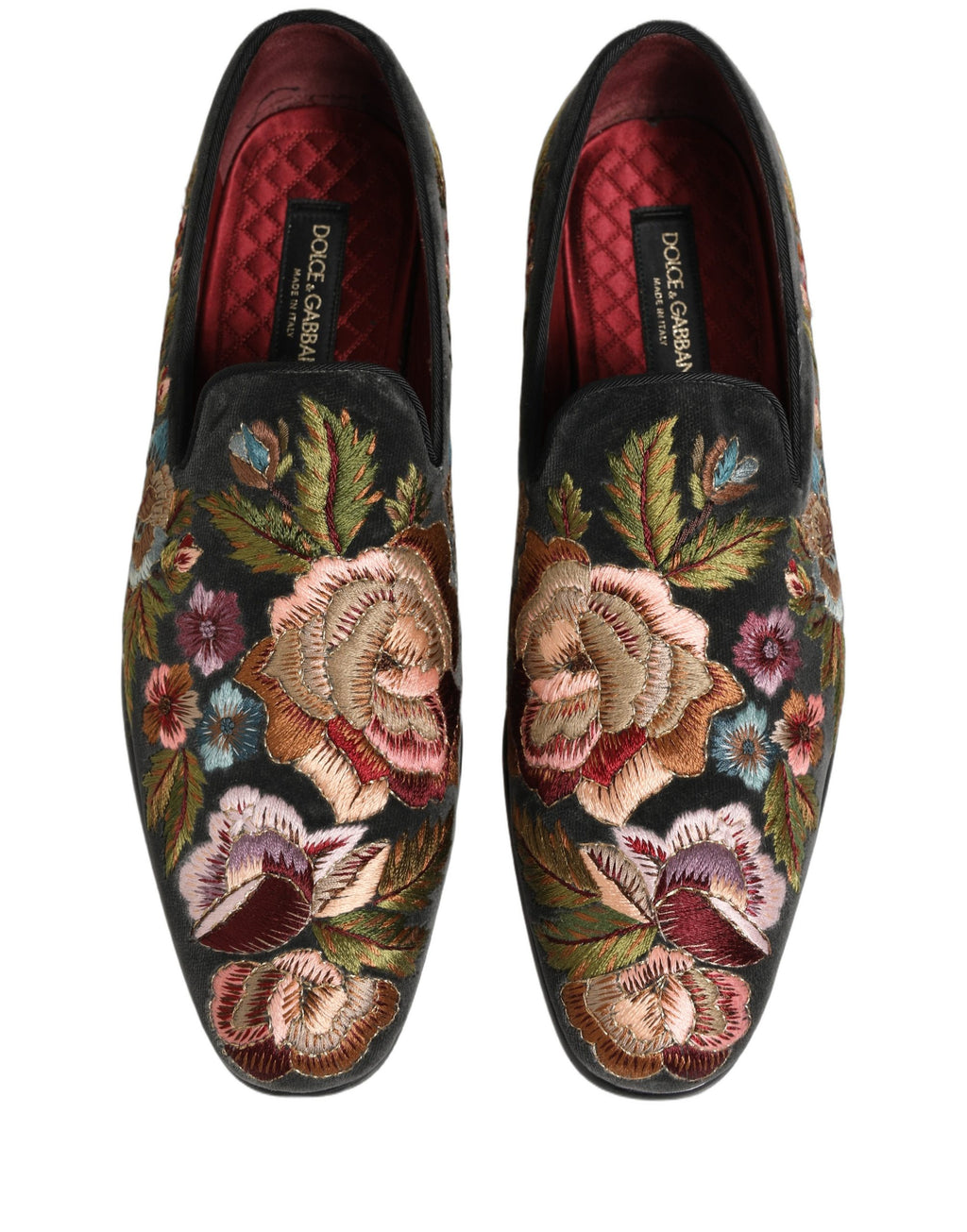 Dolce & Gabbana Black Velvet Floral Embroidery Loafers Shoes