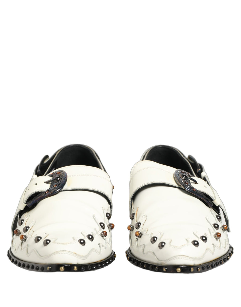 Dolce & Gabbana White Studded Formal Dress Monk Strap Shoes