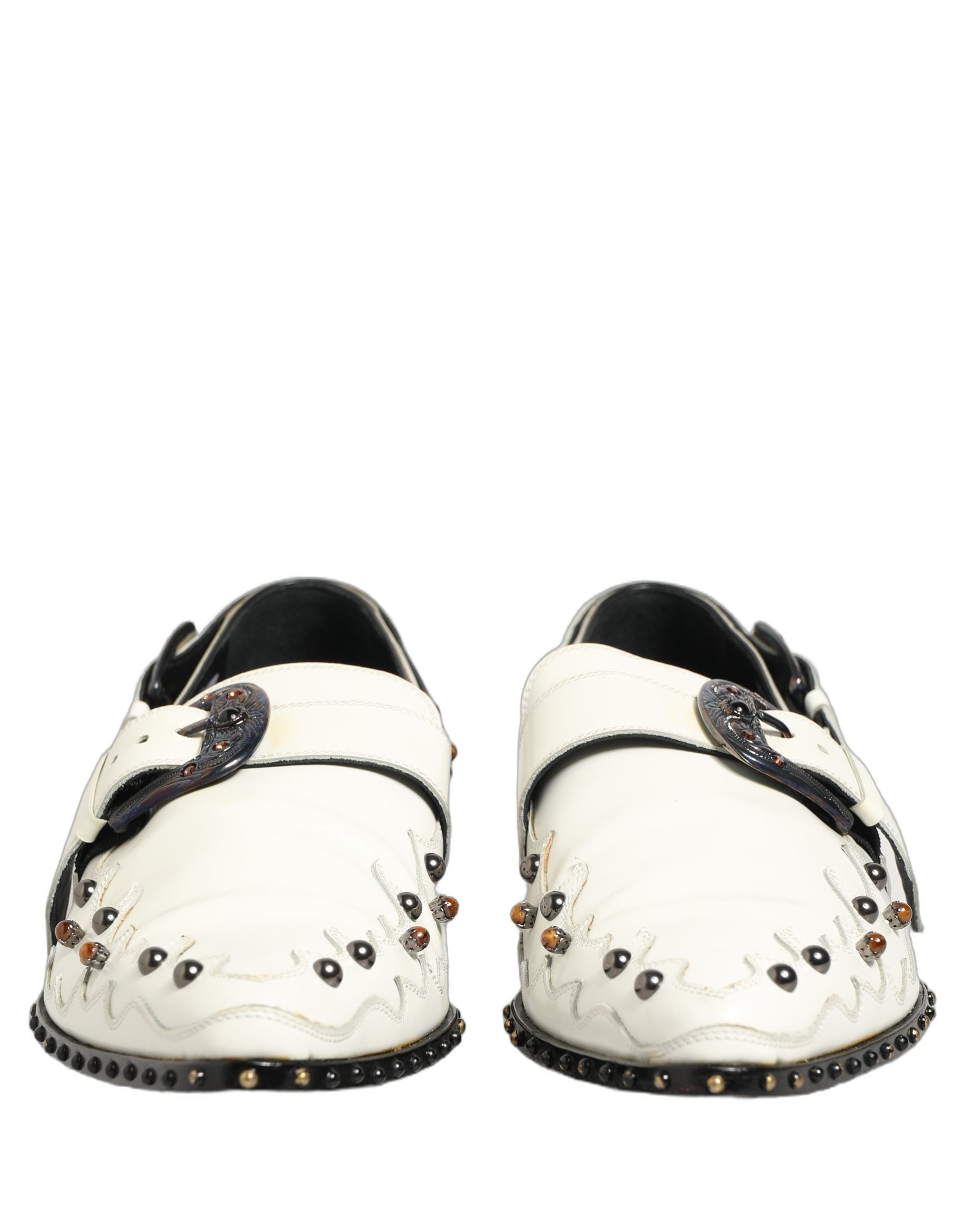 Dolce & Gabbana White Studded Formal Dress Monk Strap Shoes