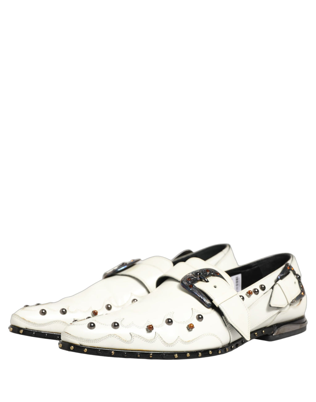 Dolce & Gabbana White Studded Formal Dress Monk Strap Shoes