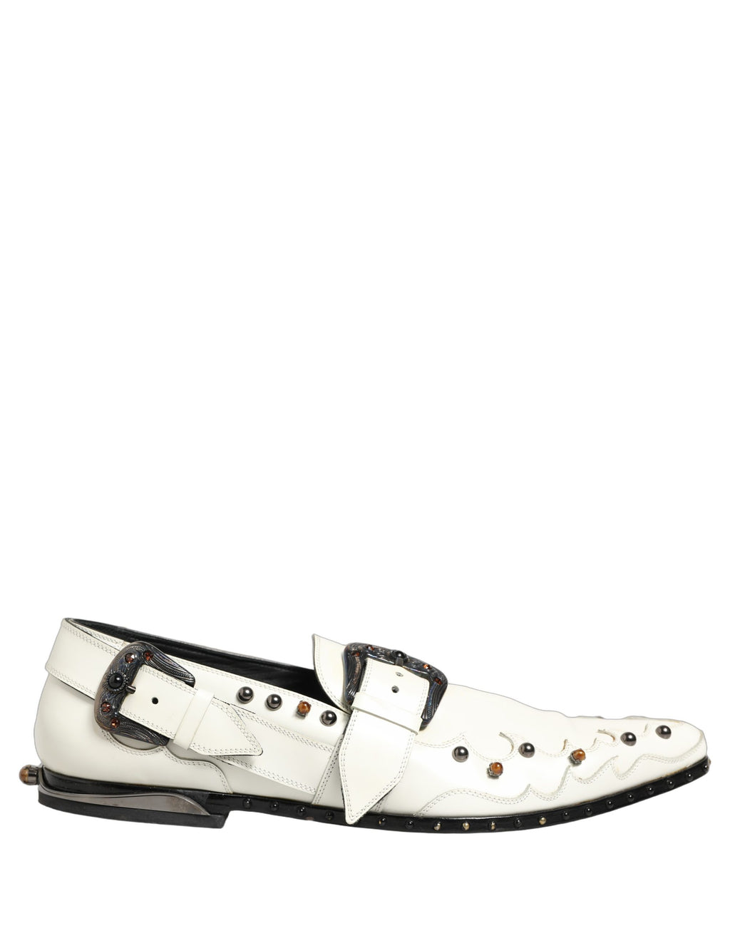 Dolce & Gabbana White Studded Formal Dress Monk Strap Shoes