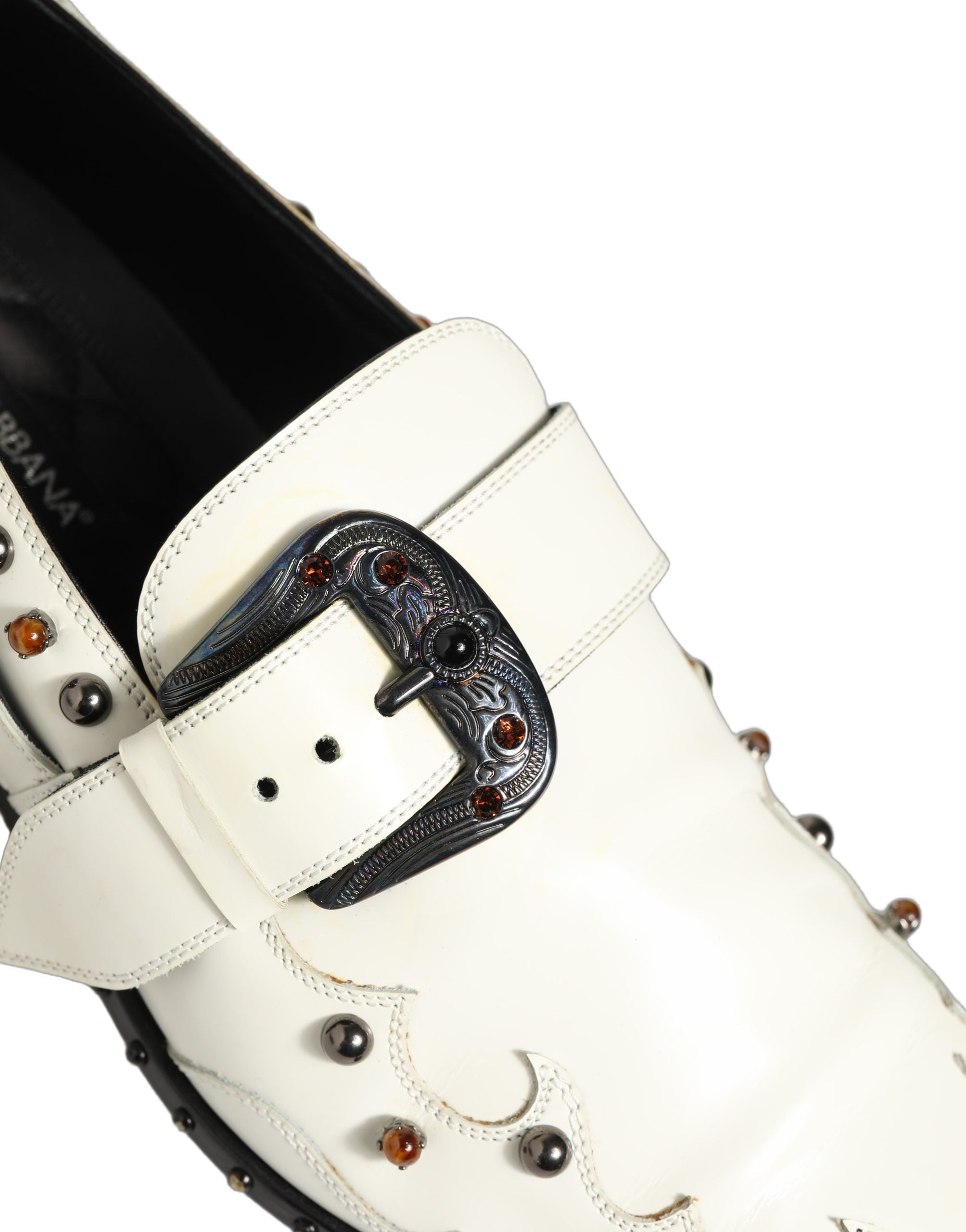 Dolce & Gabbana White Studded Formal Dress Monk Strap Shoes