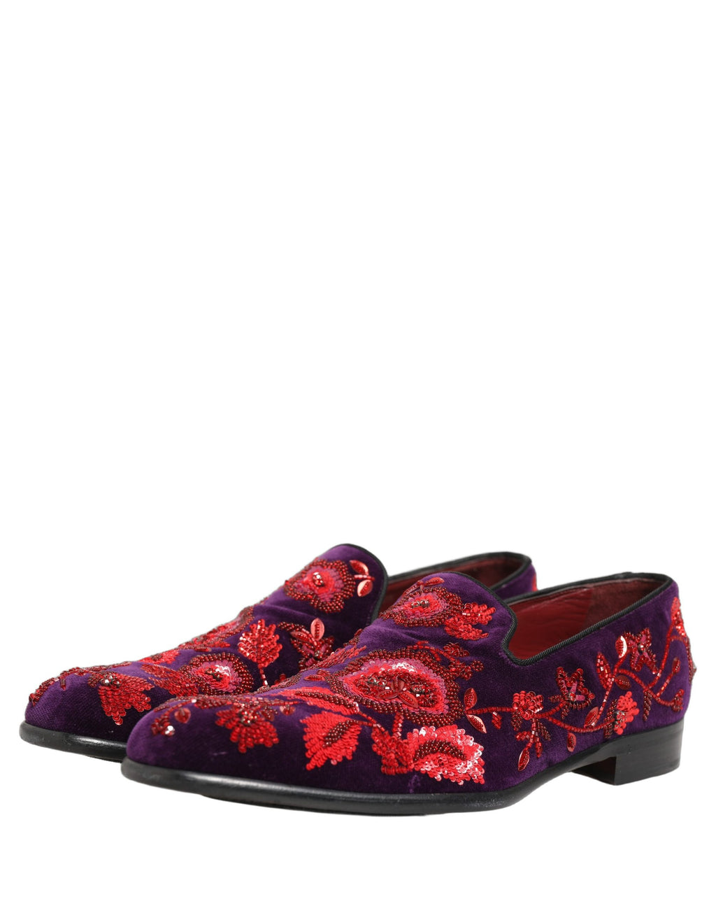 Dolce & Gabbana Violet Red Bead Embellished Loafers Shoes