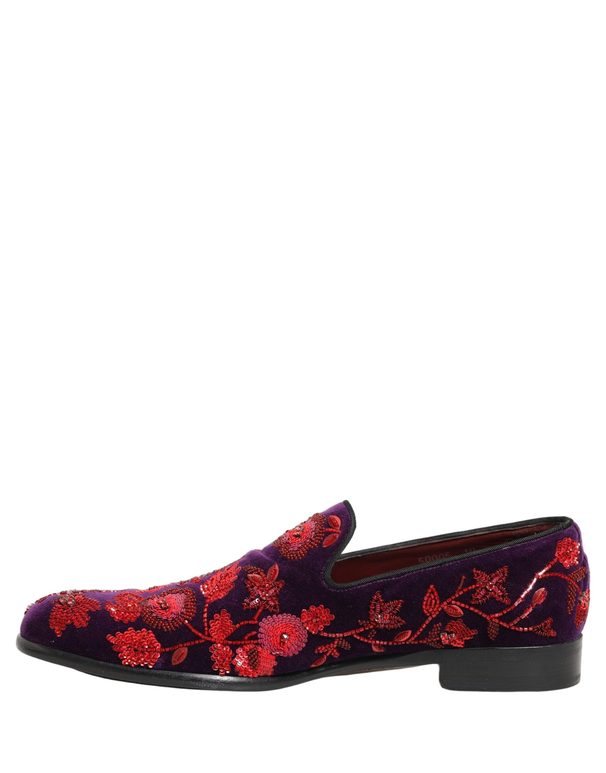 Dolce & Gabbana Violet Red Bead Embellished Loafers Shoes