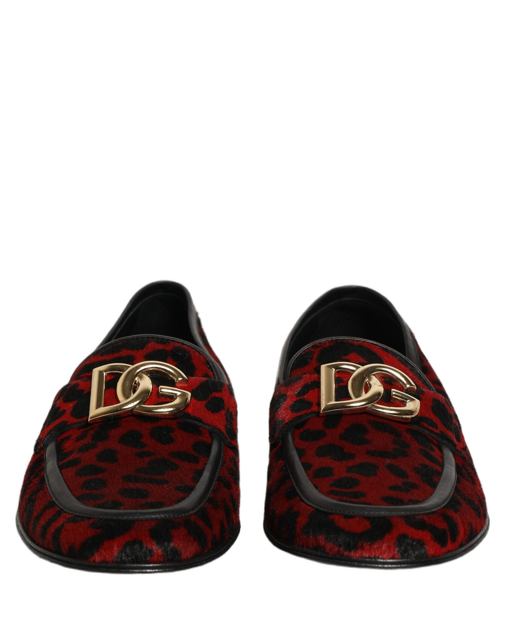 Dolce & Gabbana Red Leopard Print Pony Hair Dress Loafers Shoes