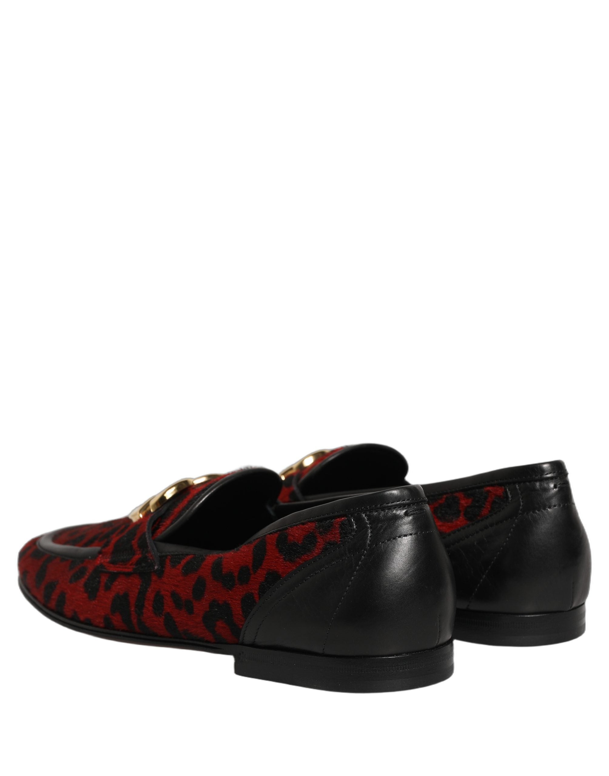 Dolce & Gabbana Red Leopard Print Pony Hair Dress Loafers Shoes