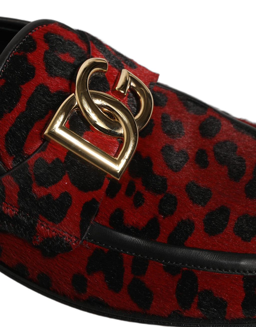Dolce & Gabbana Red Leopard Print Pony Hair Dress Loafers Shoes