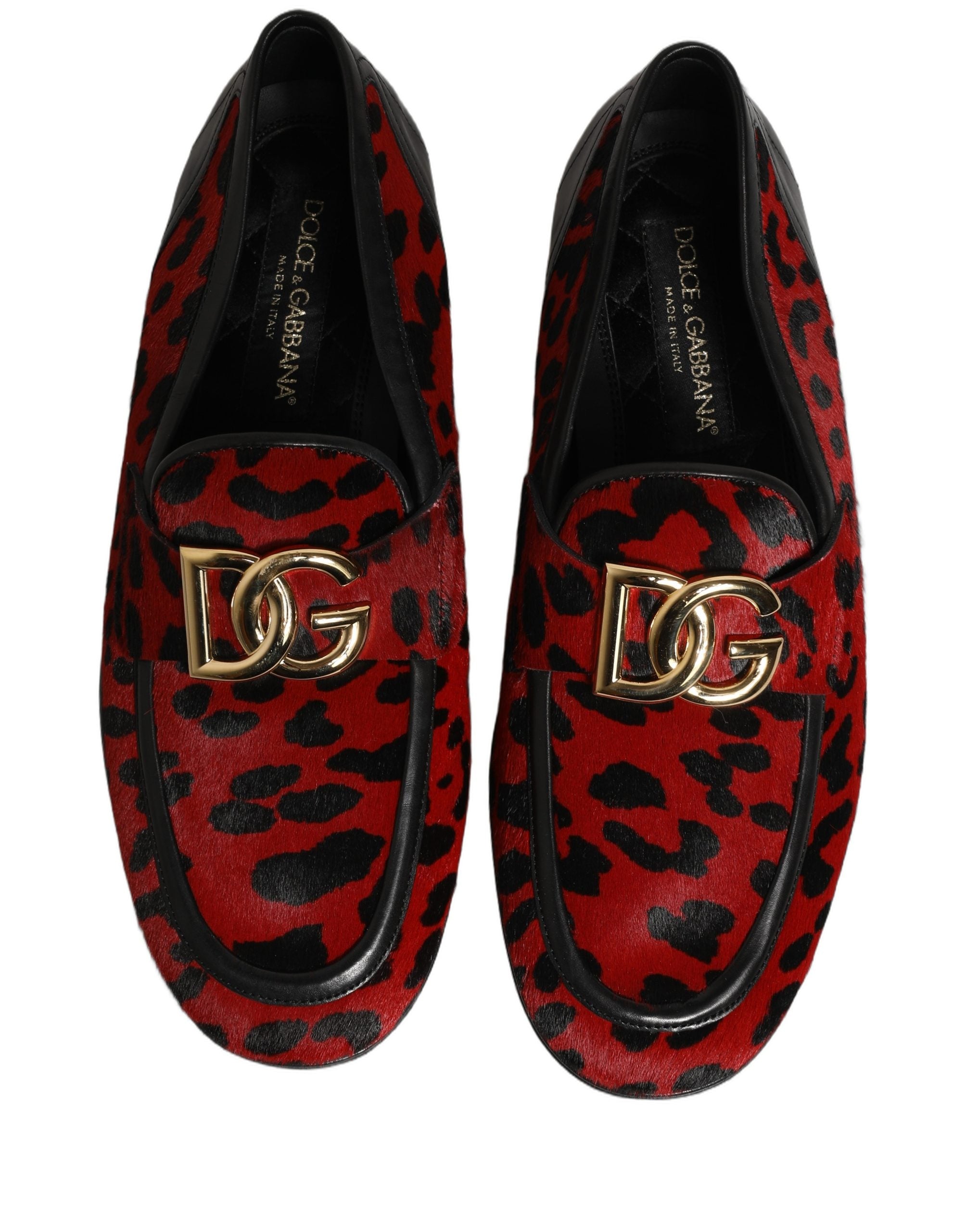 Dolce & Gabbana Red Leopard Print Pony Hair Dress Loafers Shoes
