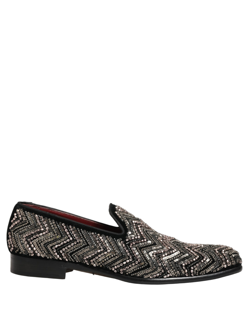 Dolce & Gabbana Black Velvet Floral Embellished Loafers Shoes