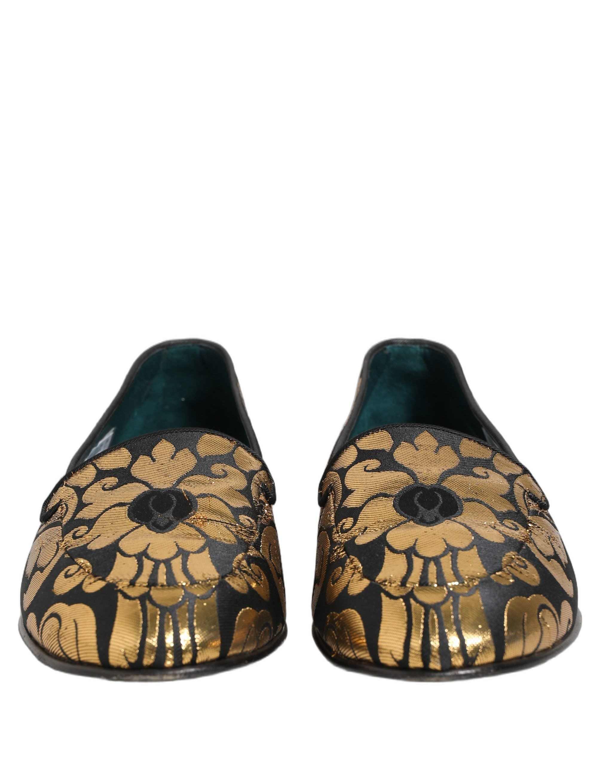 Dolce & Gabbana Black Gold Floral Jacquard Dress Loafers Shoes