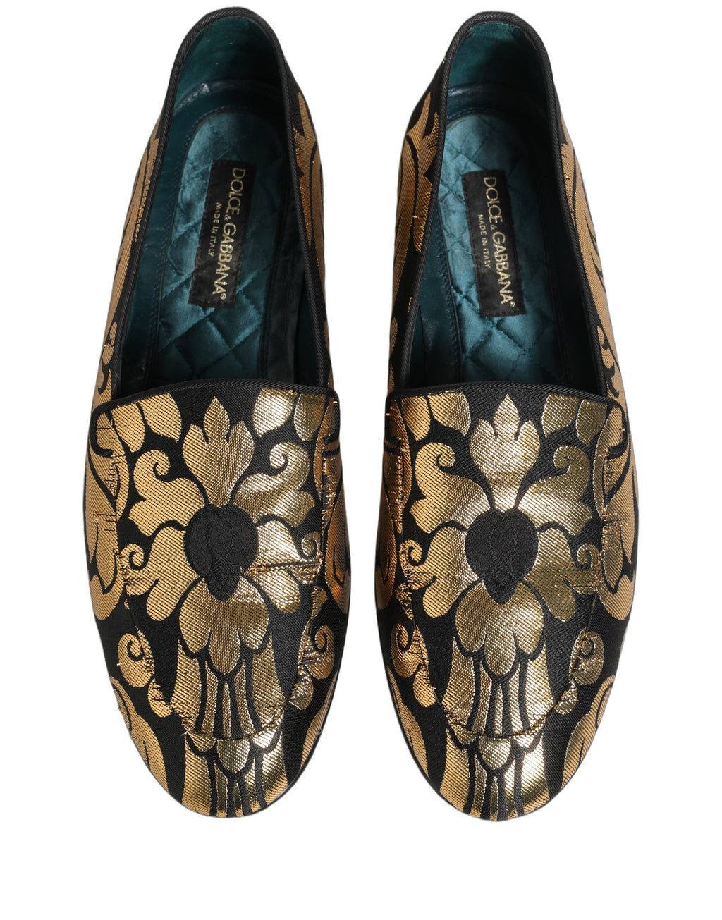 Dolce & Gabbana Black Gold Floral Jacquard Dress Loafers Shoes