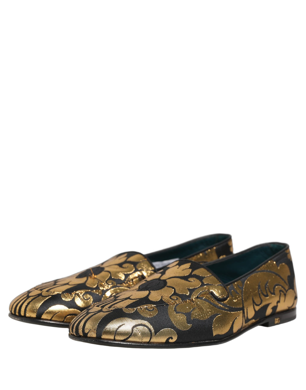 Dolce & Gabbana Black Gold Floral Jacquard Dress Loafers Shoes