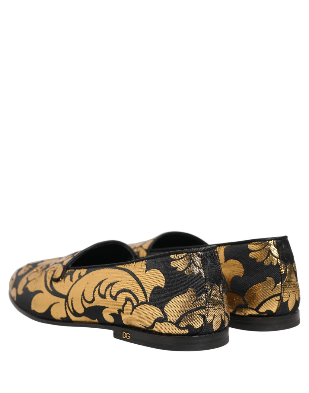 Dolce & Gabbana Black Gold Floral Jacquard Dress Loafers Shoes