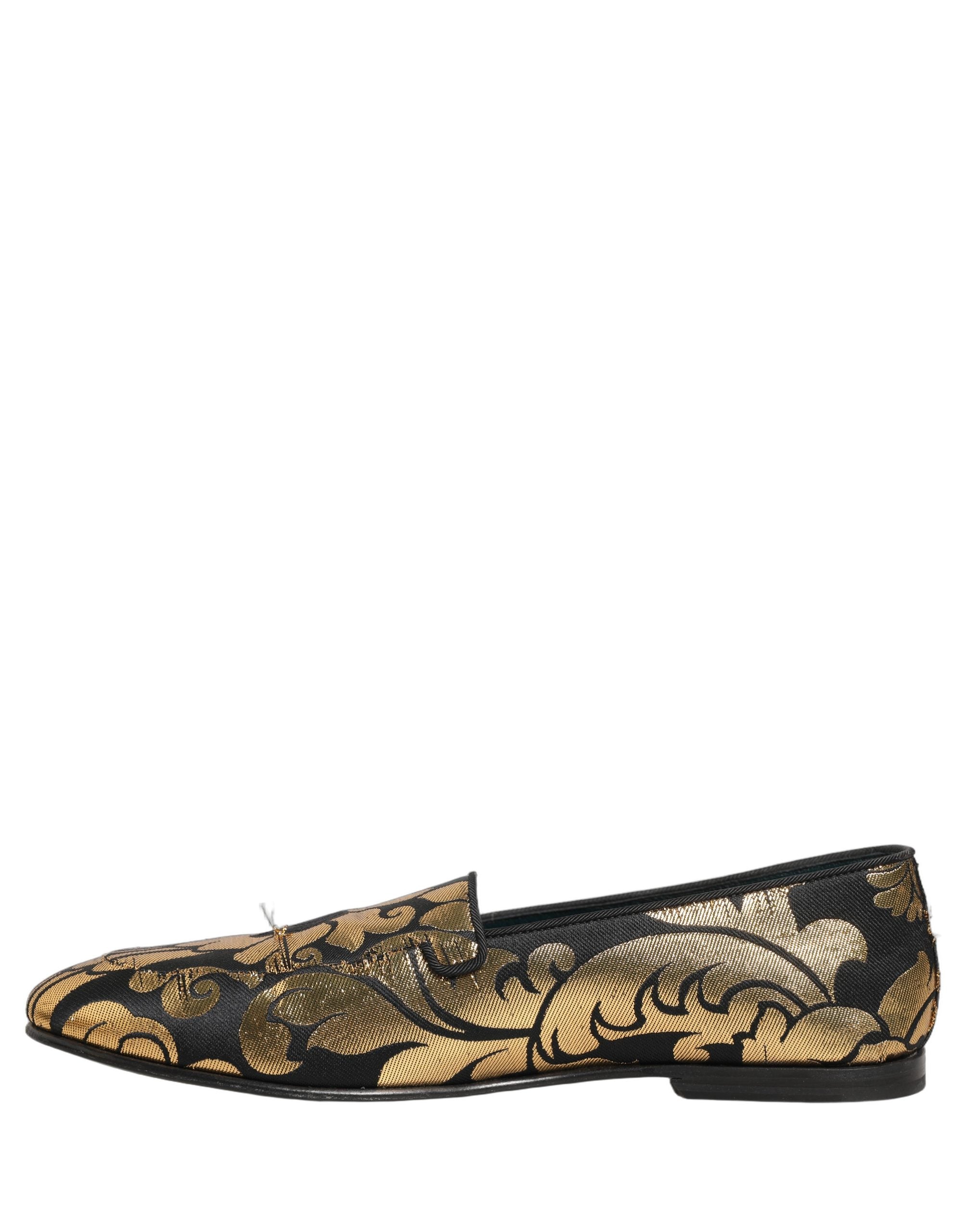 Dolce & Gabbana Black Gold Floral Jacquard Dress Loafers Shoes