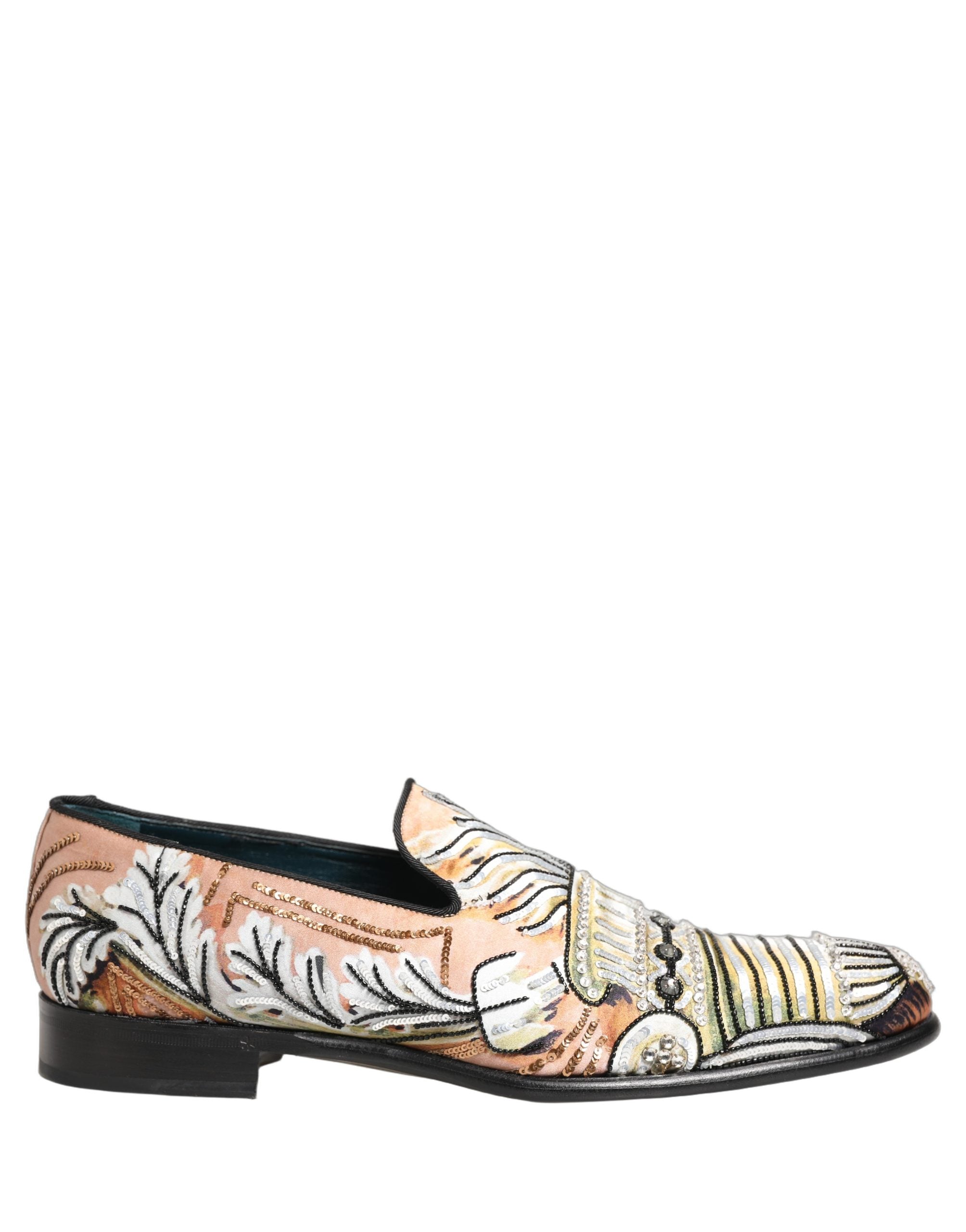 Dolce & Gabbana Multicolor Brocade Sequin Dress Loafers Shoes