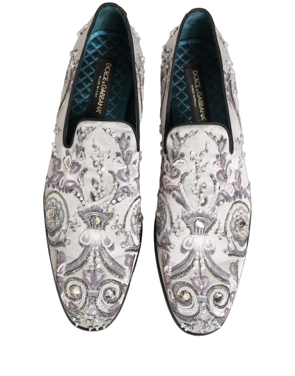 Dolce & Gabbana White Sequined Formal Slip On Loafers Shoes