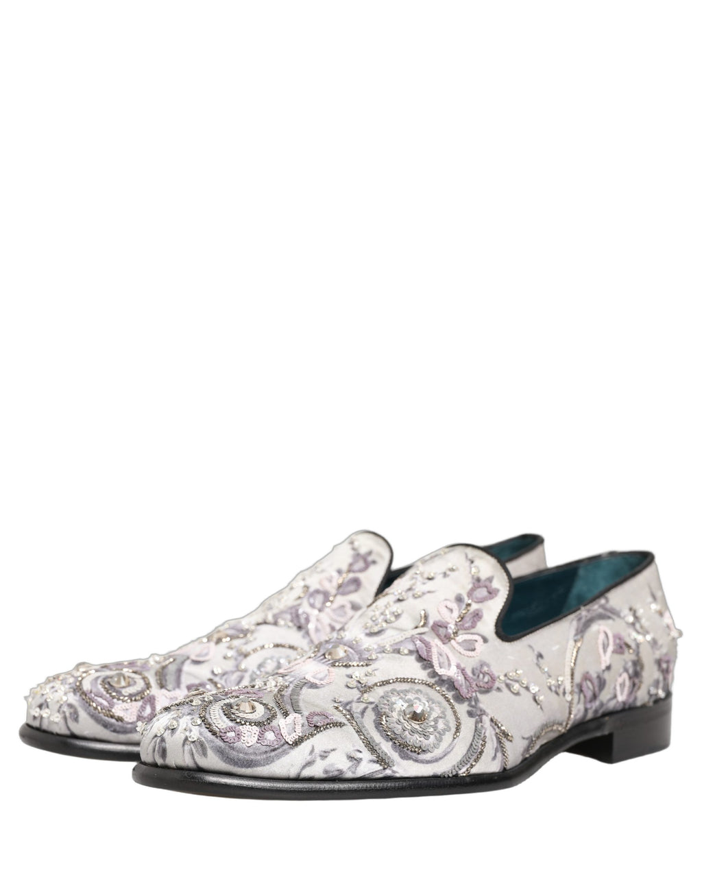 Dolce & Gabbana White Sequined Formal Slip On Loafers Shoes