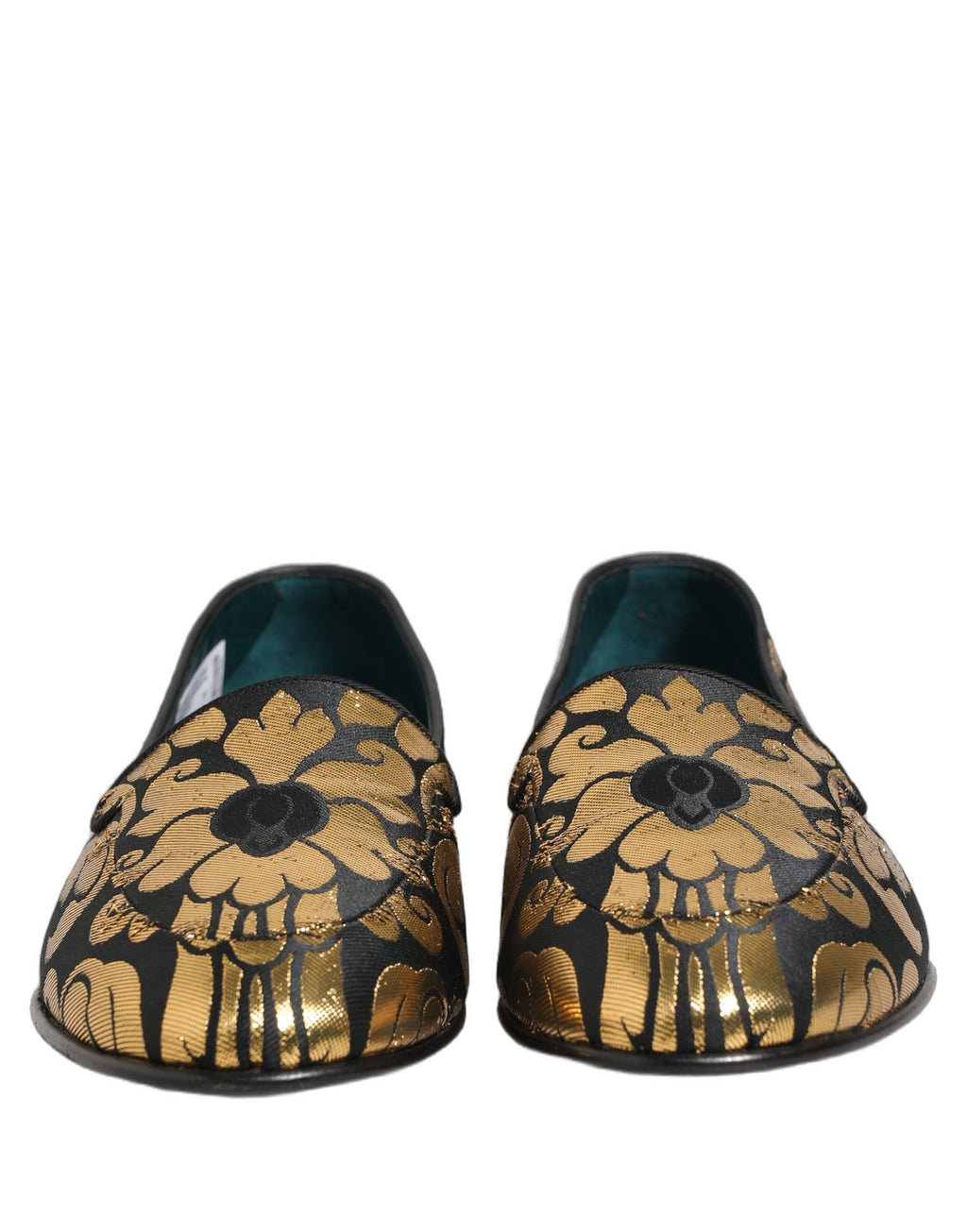 Dolce & Gabbana Black Gold Floral Jacquard Dress Loafers Shoes