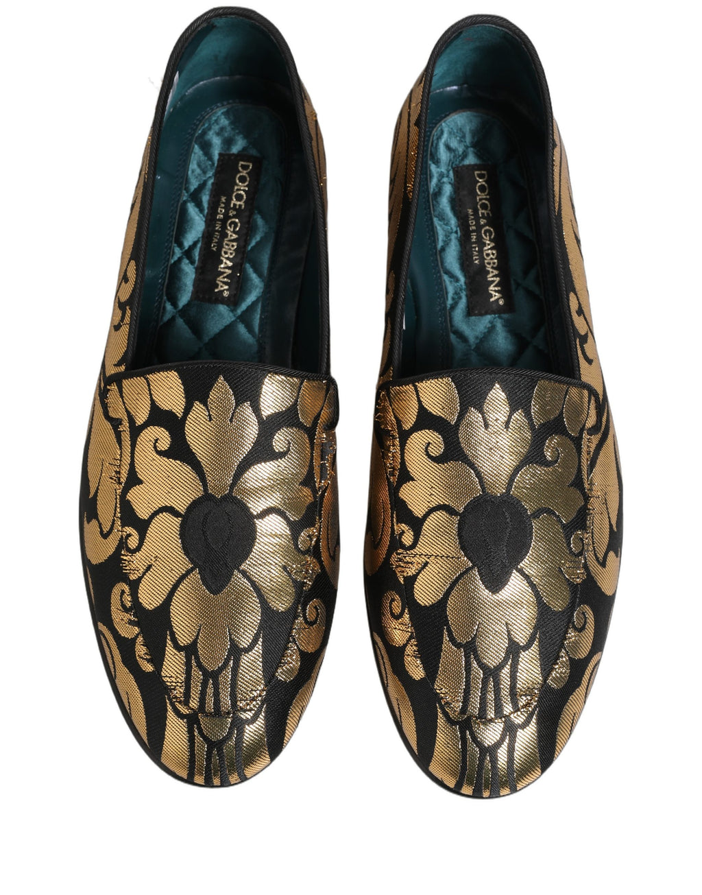 Dolce & Gabbana Black Gold Floral Jacquard Dress Loafers Shoes