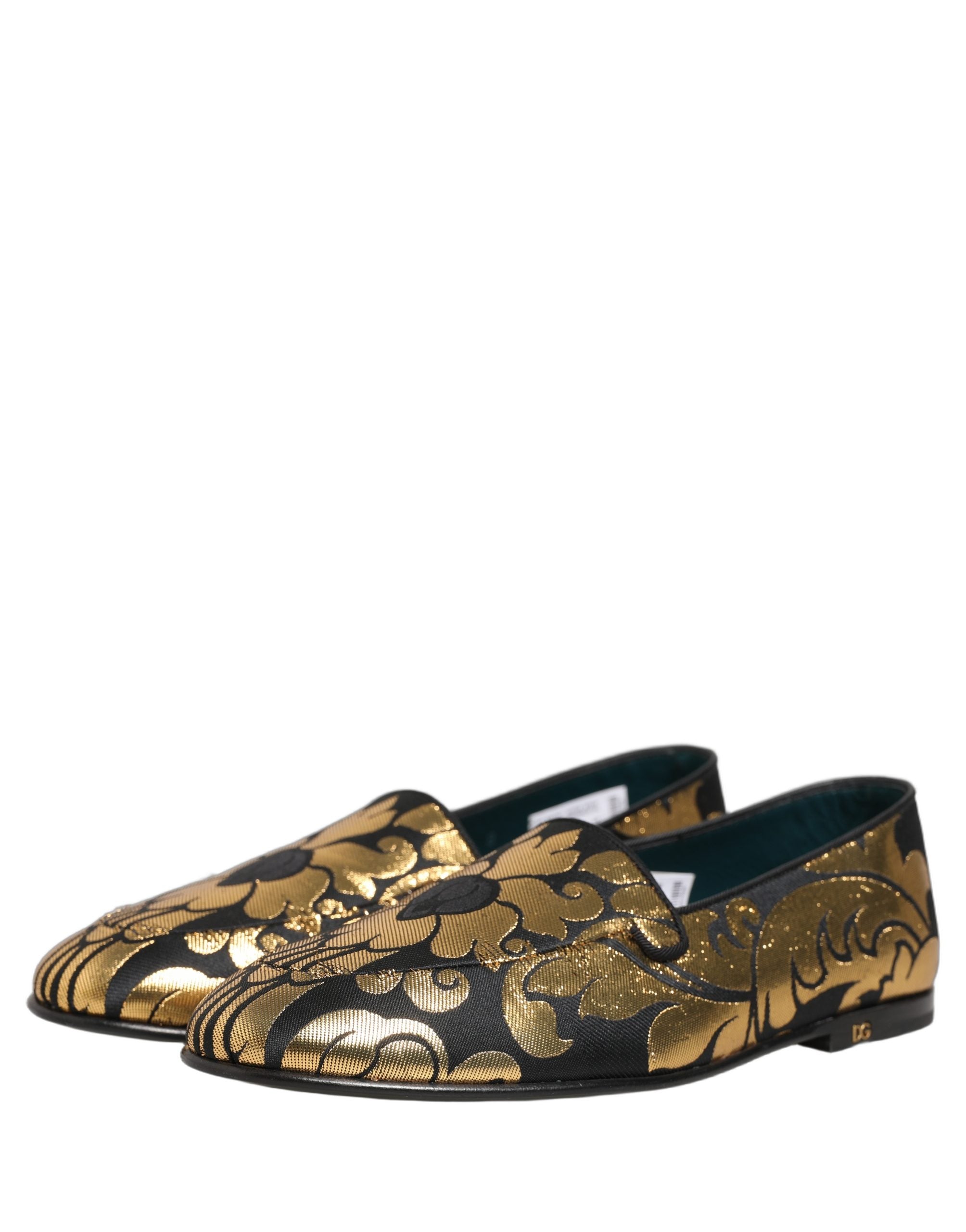 Dolce & Gabbana Black Gold Floral Jacquard Dress Loafers Shoes