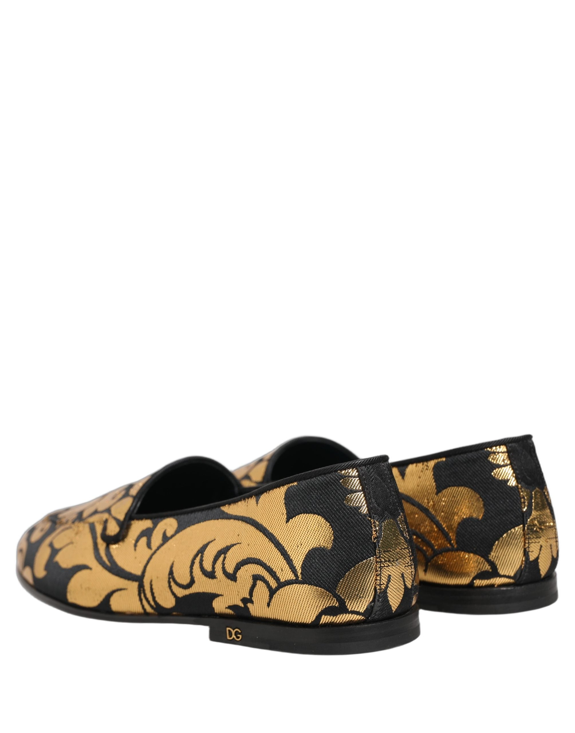Dolce & Gabbana Black Gold Floral Jacquard Dress Loafers Shoes