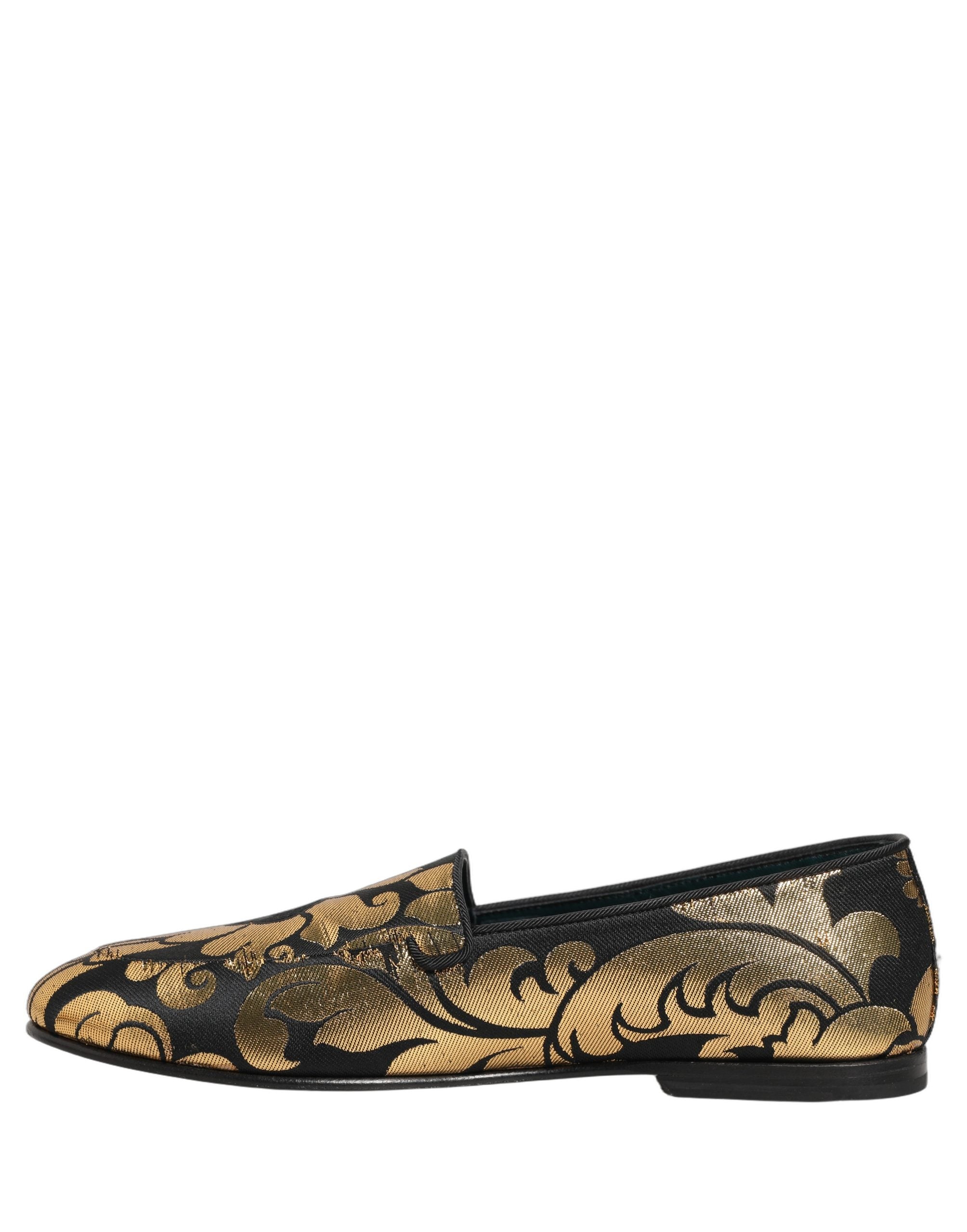 Dolce & Gabbana Black Gold Floral Jacquard Dress Loafers Shoes