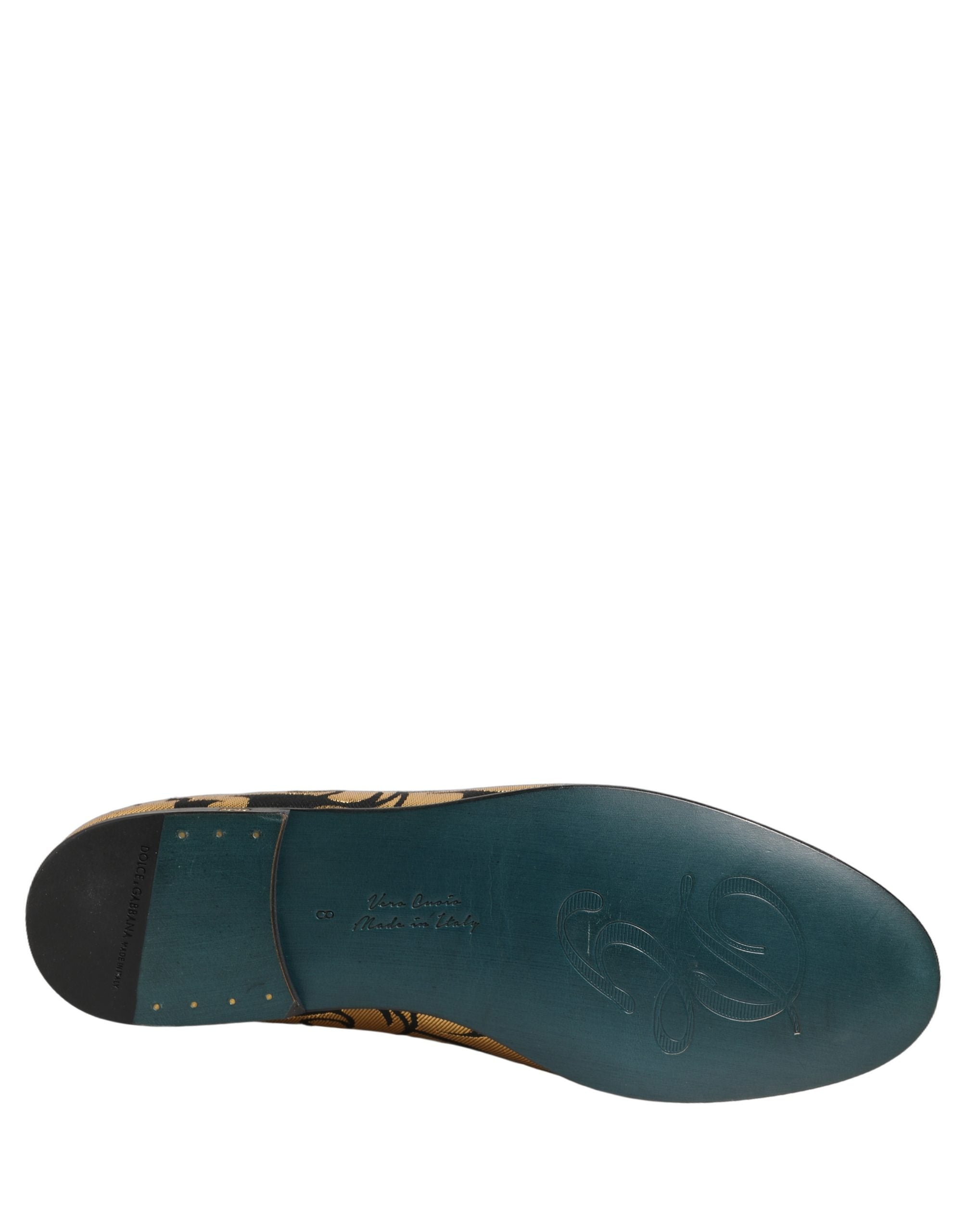 Dolce & Gabbana Black Gold Floral Jacquard Dress Loafers Shoes