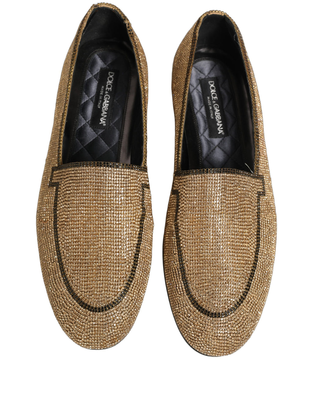 Dolce & Gabbana Gold Crystal Embellished Men Loafers Shoes