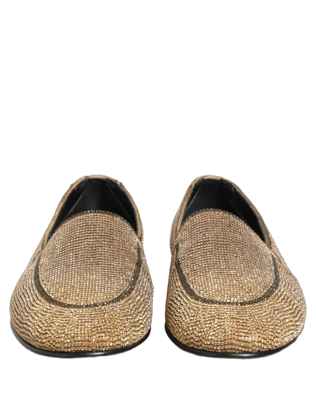 Dolce & Gabbana Gold Crystal Embellished Men Loafers Shoes