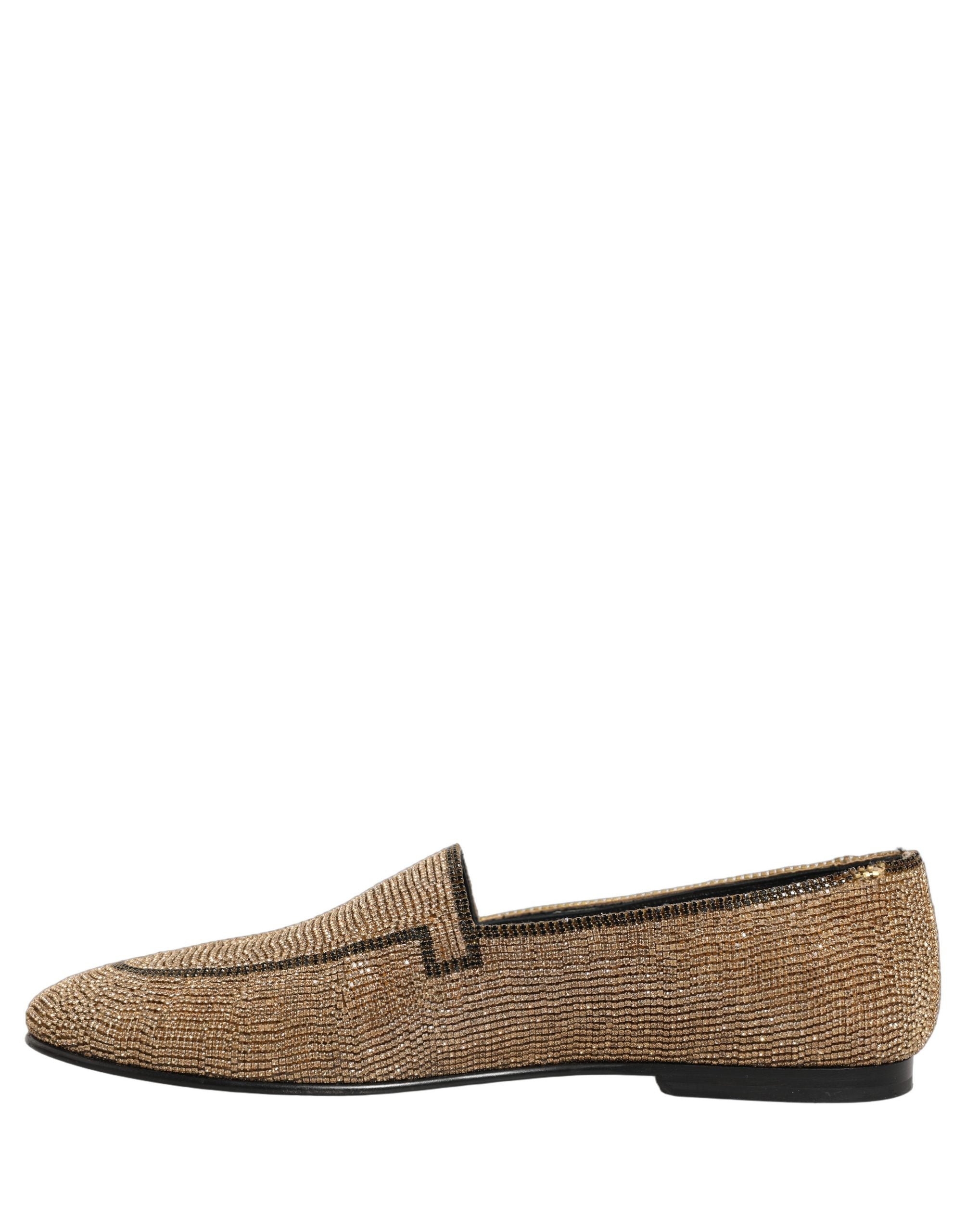 Dolce & Gabbana Gold Crystal Embellished Men Loafers Shoes