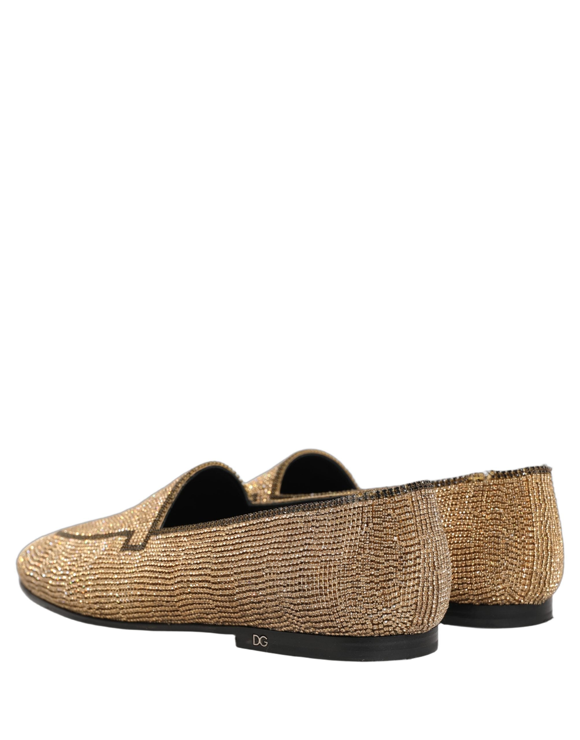 Dolce & Gabbana Gold Crystal Embellished Men Loafers Shoes