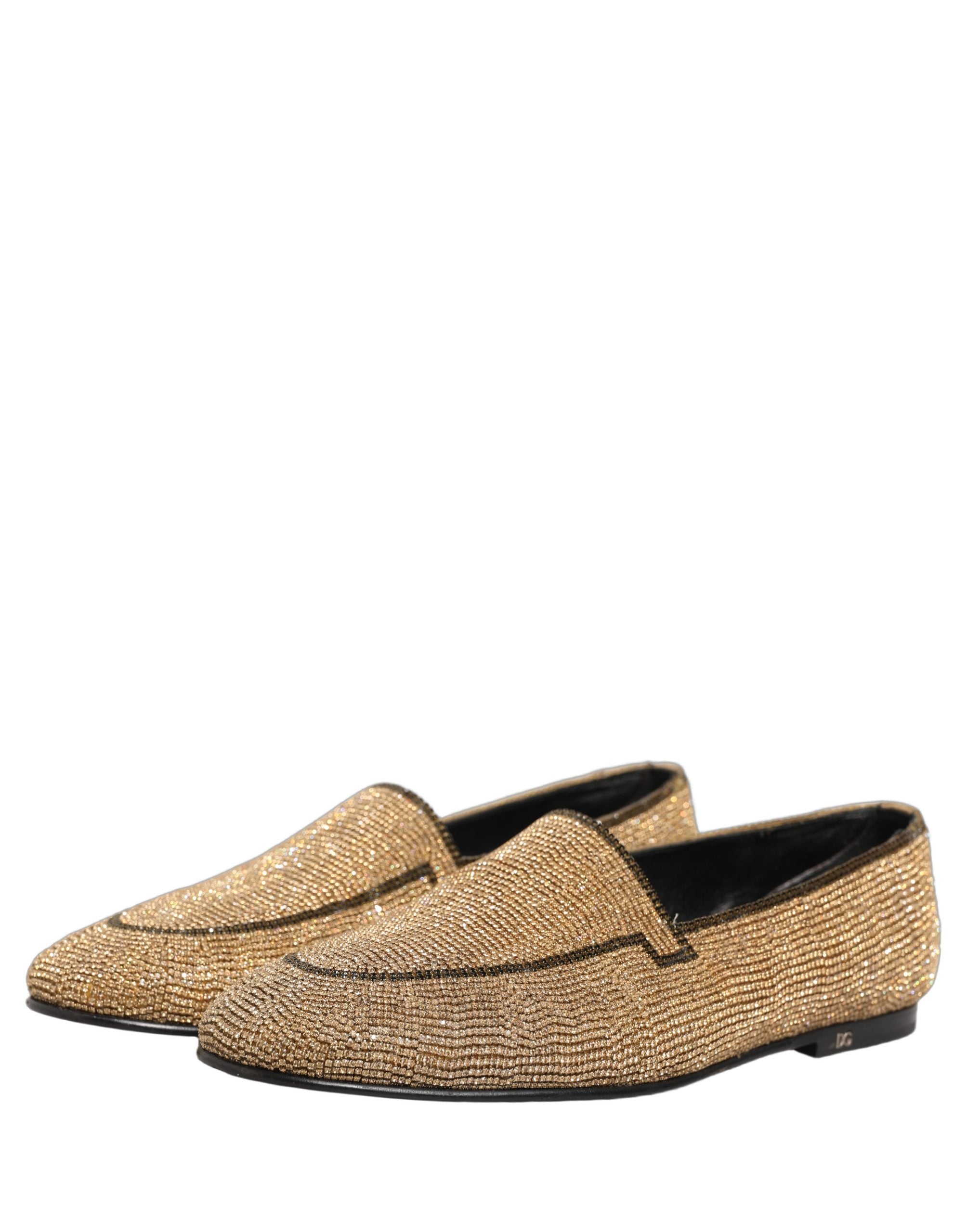 Dolce & Gabbana Gold Crystal Embellished Men Loafers Shoes