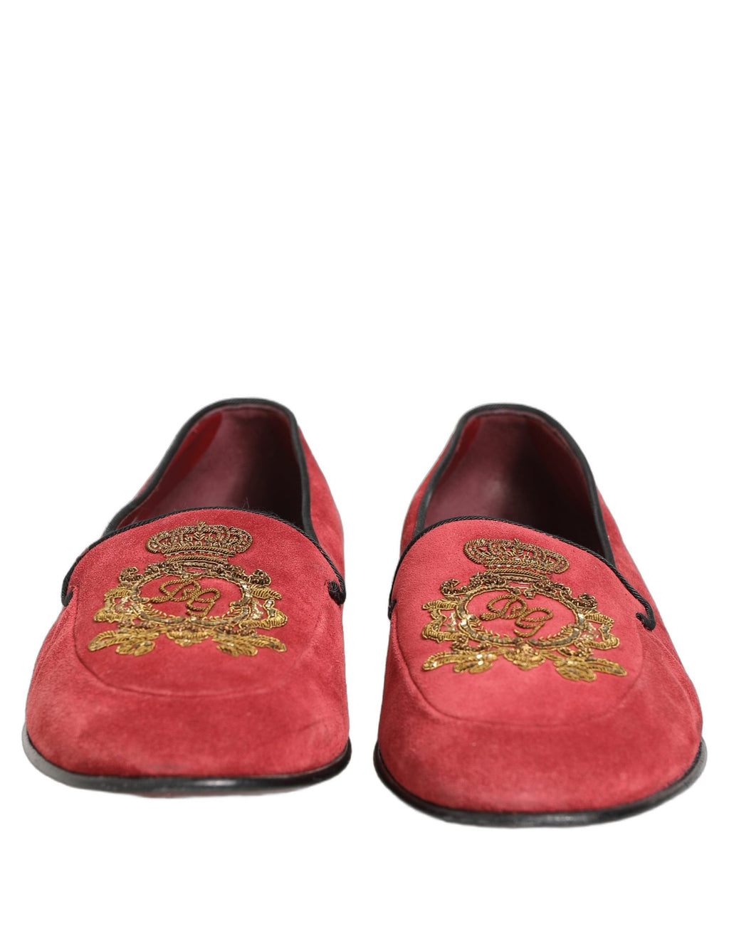 Dolce & Gabbana Red Velvet Logo Embroidery Men Loafers Shoes