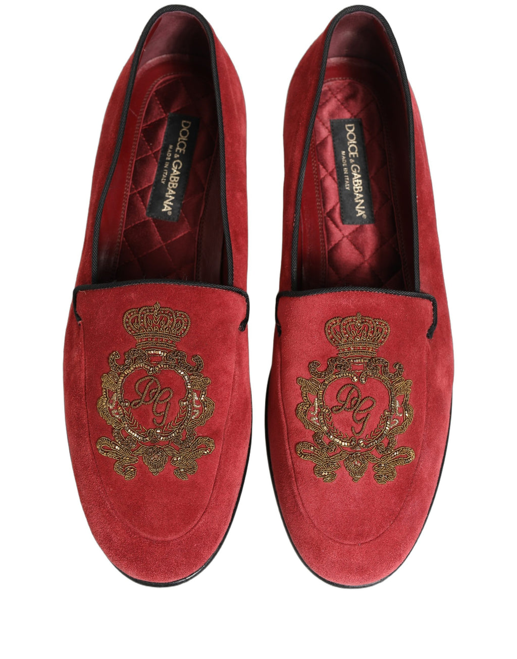 Dolce & Gabbana Red Velvet Logo Embroidery Men Loafers Shoes