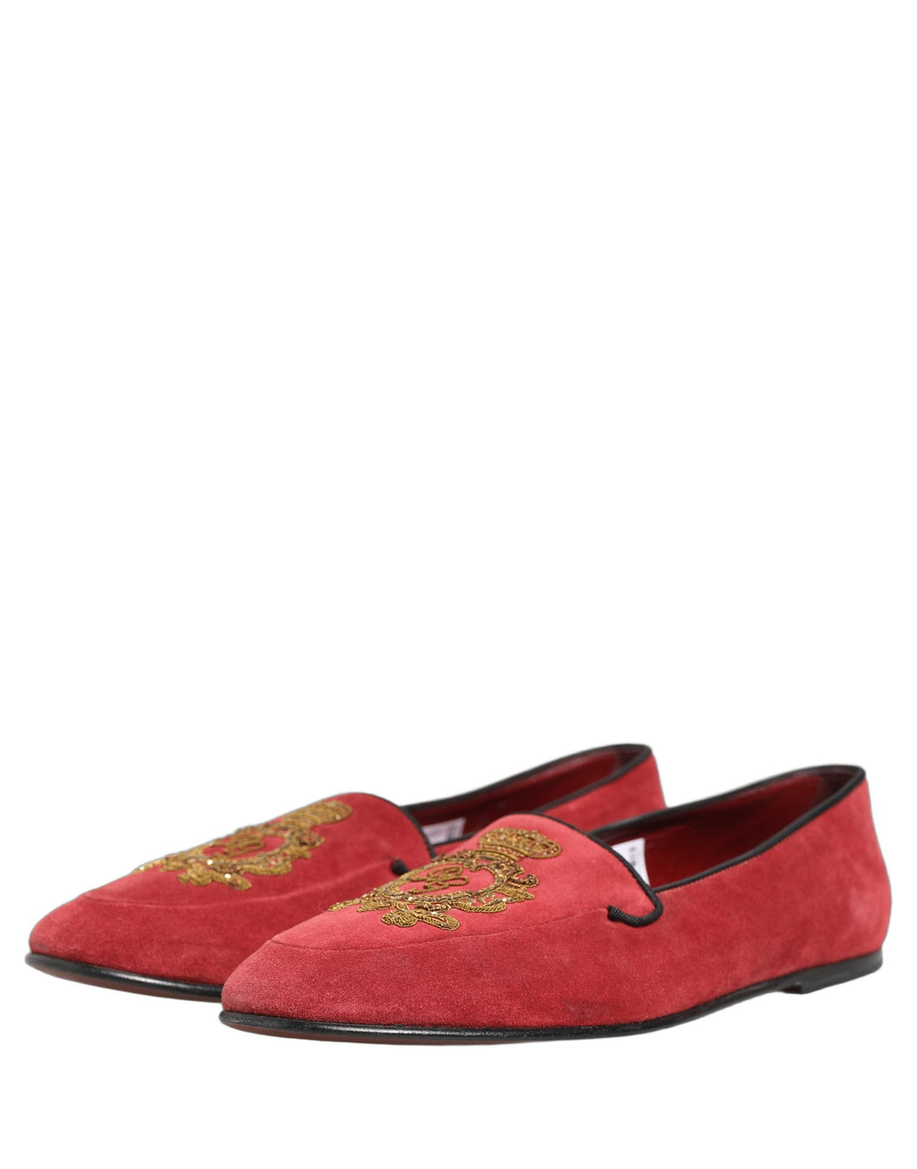 Dolce & Gabbana Red Velvet Logo Embroidery Men Loafers Shoes