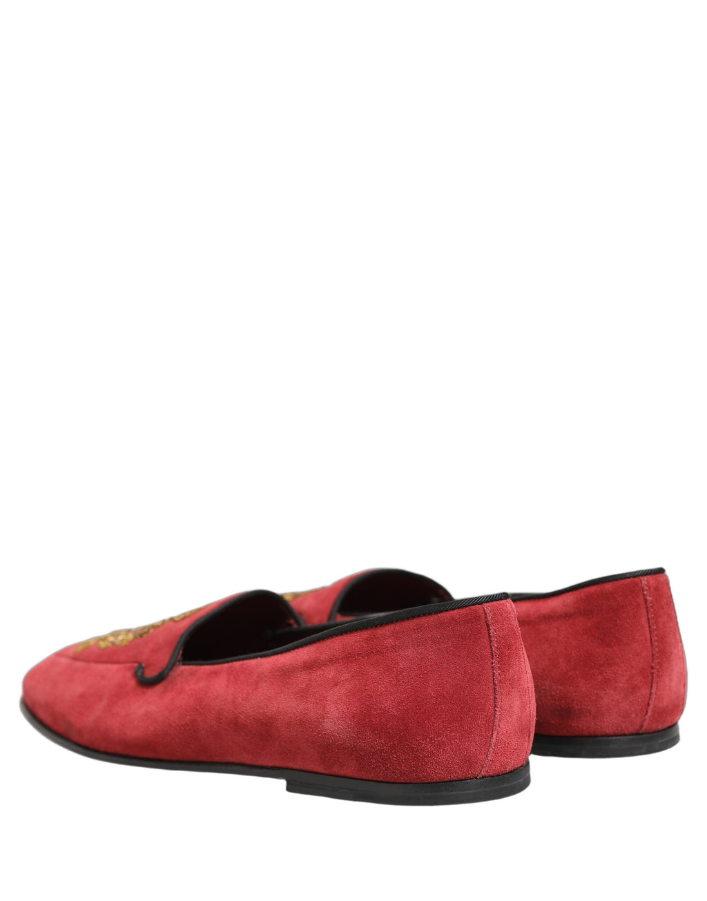 Dolce & Gabbana Red Velvet Logo Embroidery Men Loafers Shoes