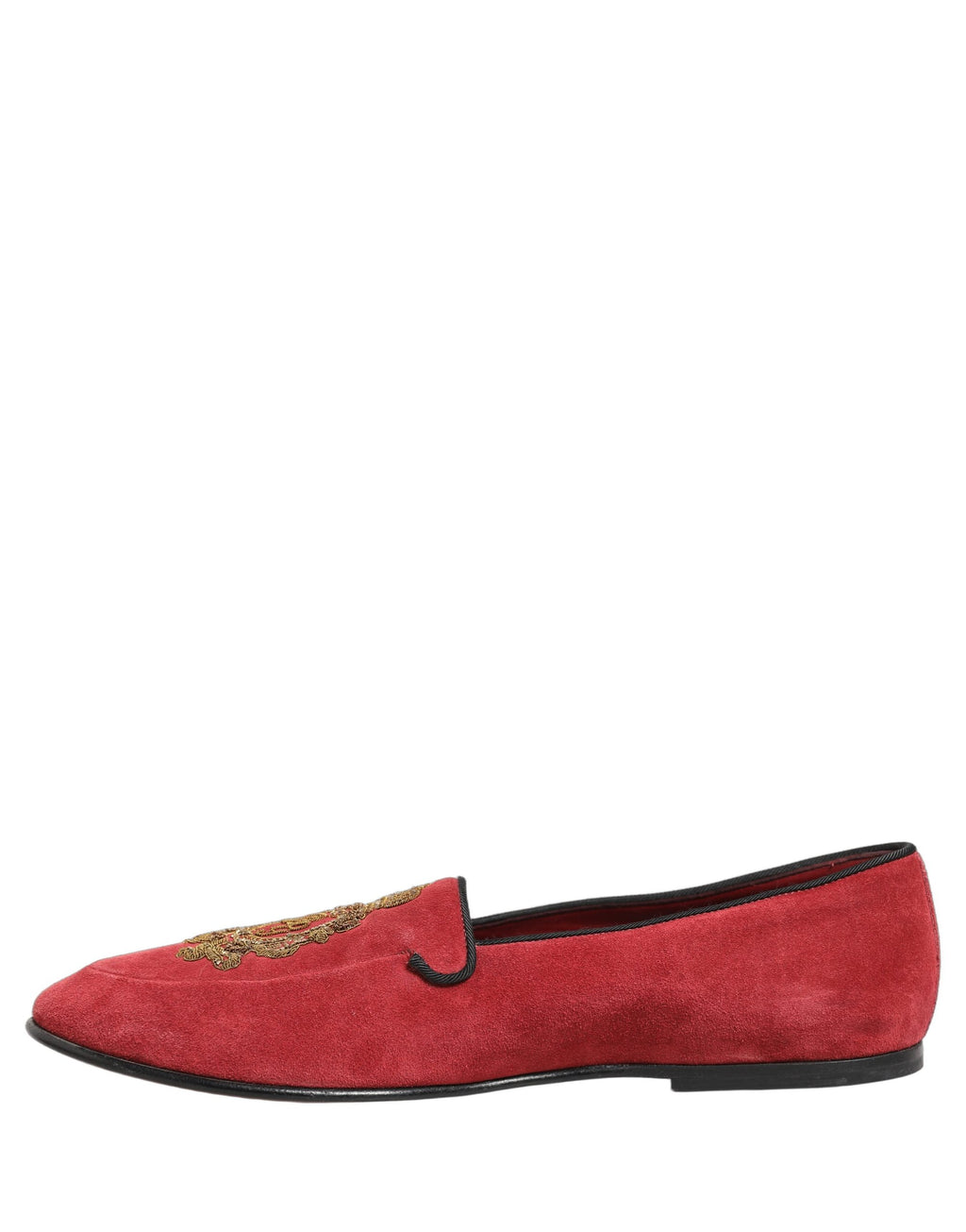 Dolce & Gabbana Red Velvet Logo Embroidery Men Loafers Shoes