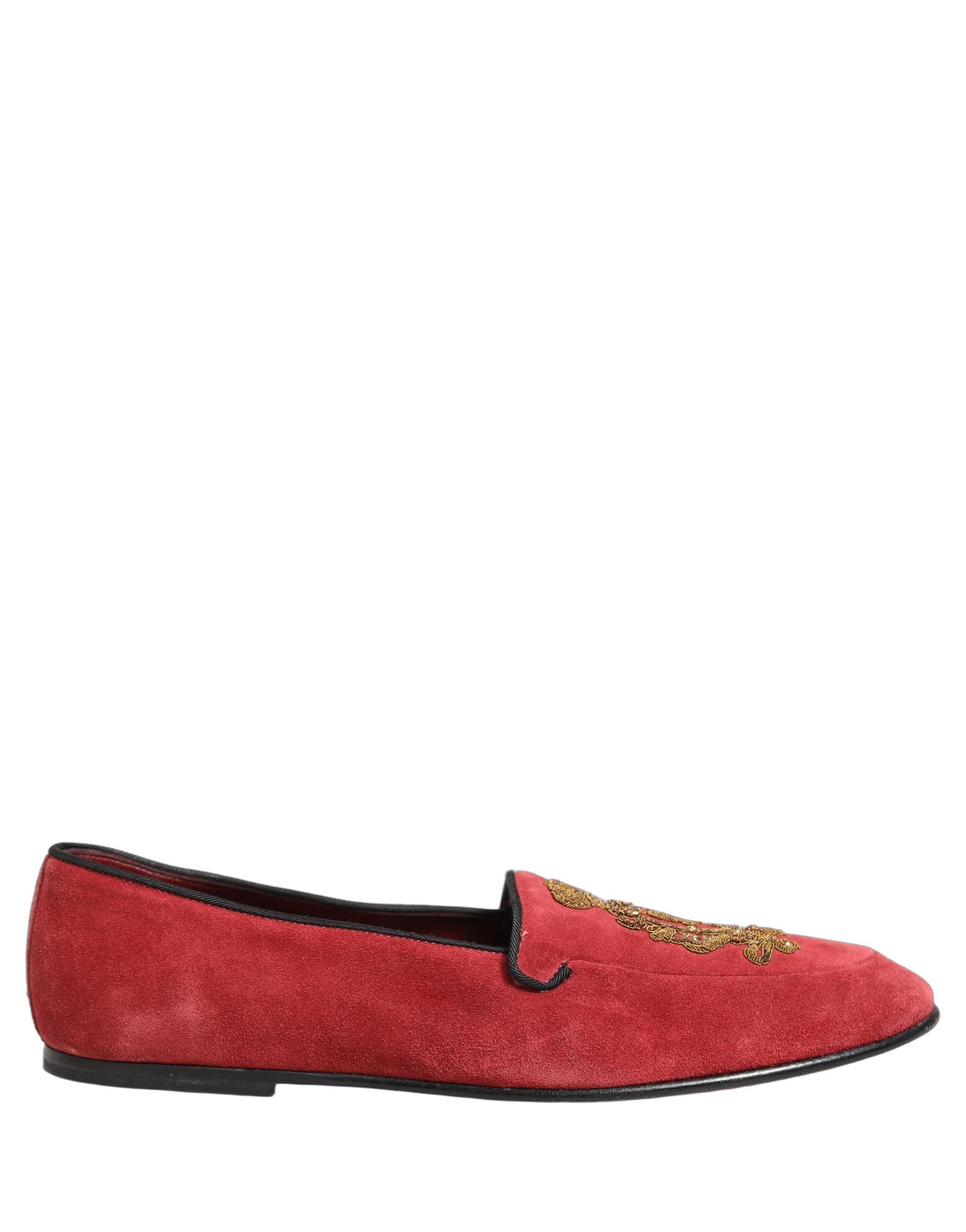 Dolce & Gabbana Red Velvet Logo Embroidery Men Loafers Shoes