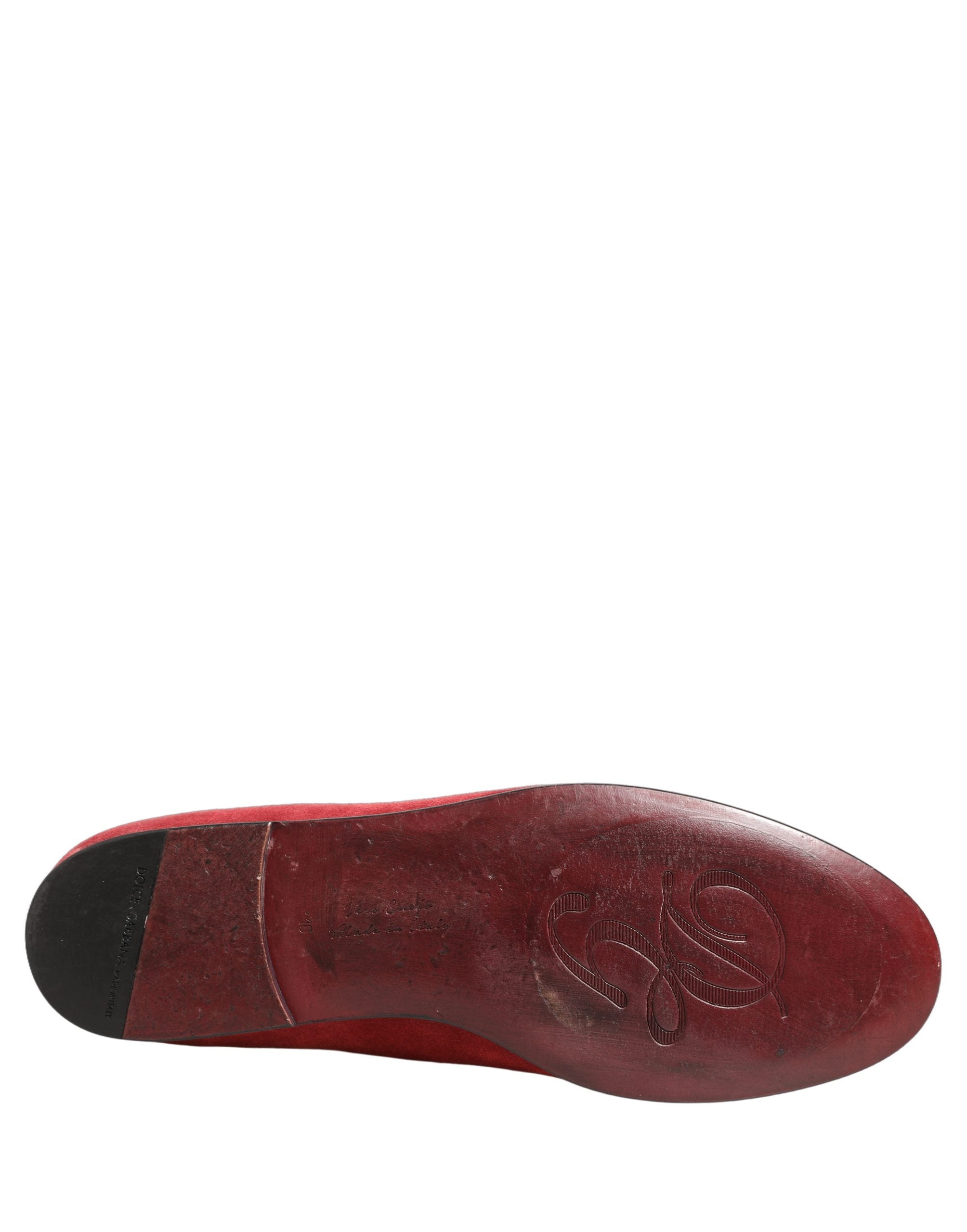 Dolce & Gabbana Red Velvet Logo Embroidery Men Loafers Shoes