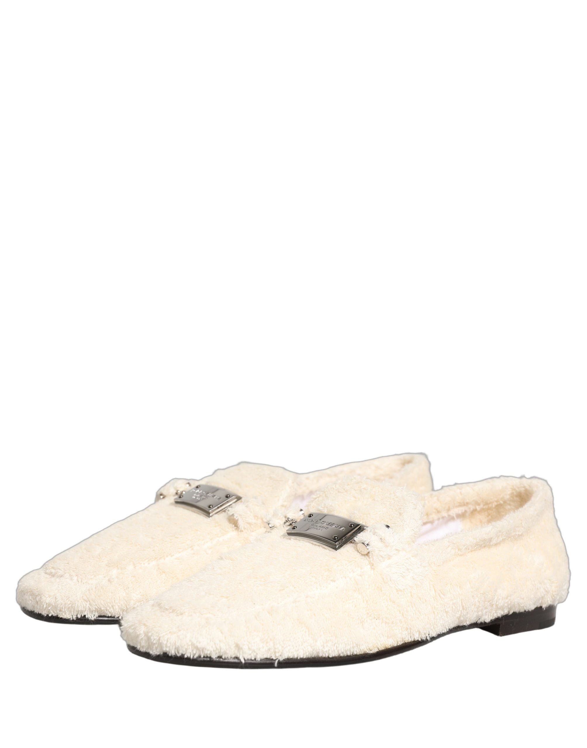 Dolce & Gabbana White Fur Shearling Men Dress Loafers Shoes