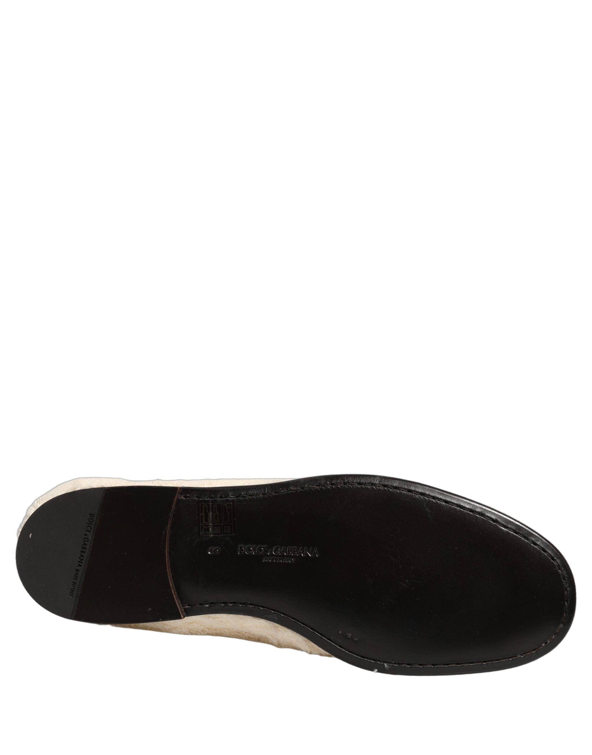 Dolce & Gabbana White Fur Shearling Men Dress Loafers Shoes