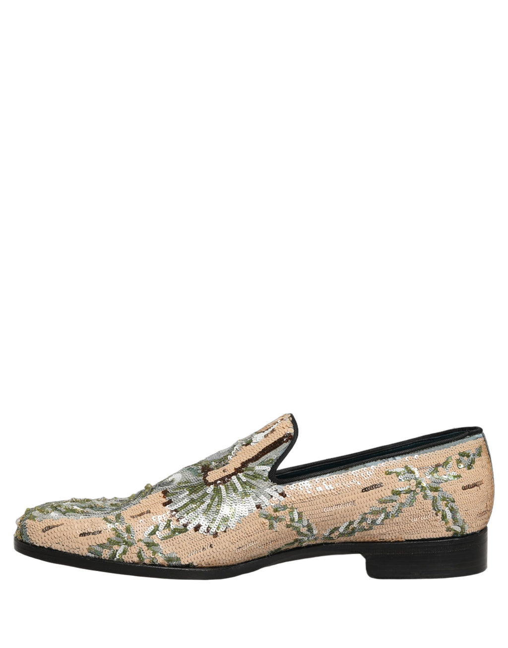 Dolce & Gabbana Beige Sequin Embroidery Dress Loafers Shoes