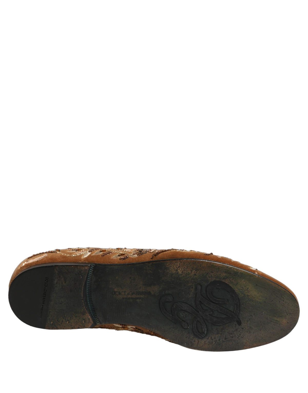 Dolce & Gabbana Brown Velvet Floral Embroidery Loafers Shoes