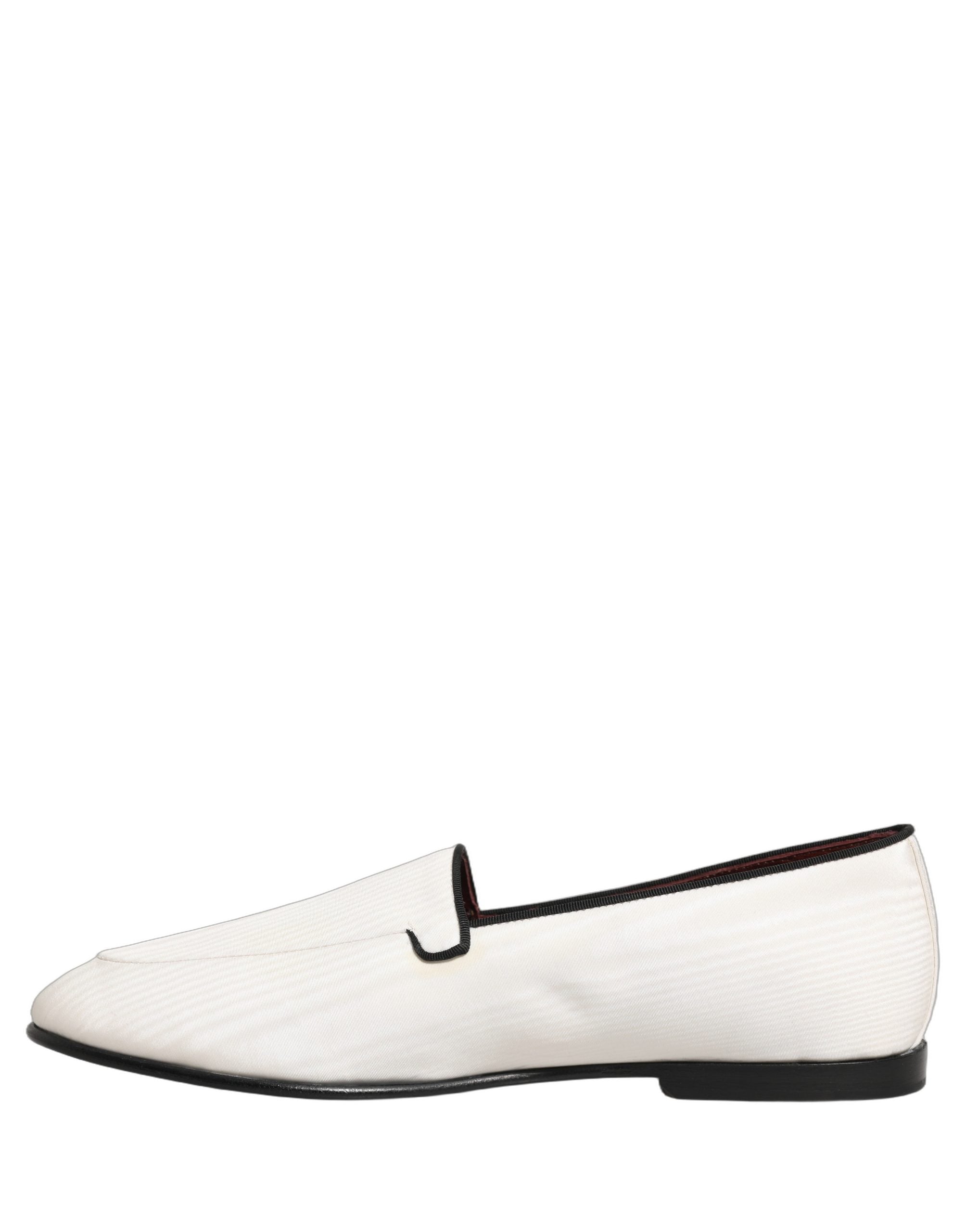 Dolce & Gabbana White Velvet Slip On Men Flats Loafers Shoes
